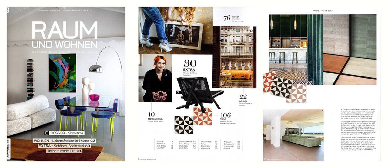 Abbildung Cover der Zeitschrift Raum und Wohnen aus der Schweiz mit einem Bericht über VIA Zementmosaikplatten 