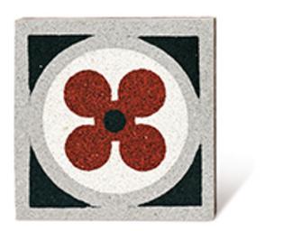 Blume Blumenmotiv Terrazzoplatte fein Terrazzofliese rot hellgrau weiss schwarz 
