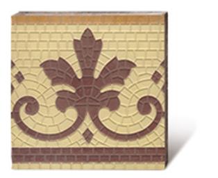 Zementmosaikplatte mit rotbraunem floralem Muster  