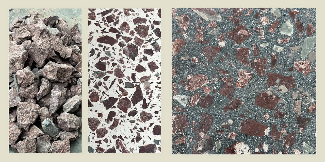 Bildstrecke Terrazzo-Sondermischung mit regionalem Gestein Verrucano 
