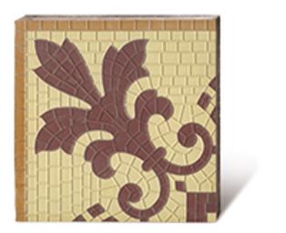 Zementmosaikplatte mit rotbraunem, floralem Muster diagonal 