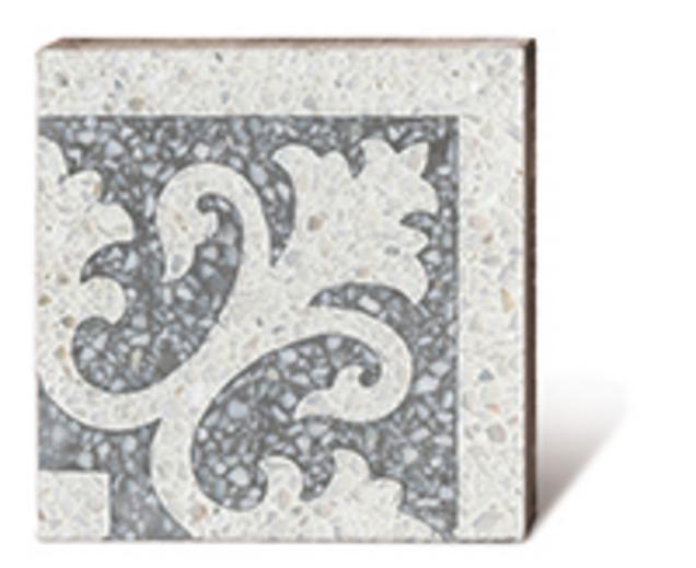 Terrazzoplatte in weiß-graufit floralem Muster diagonal 