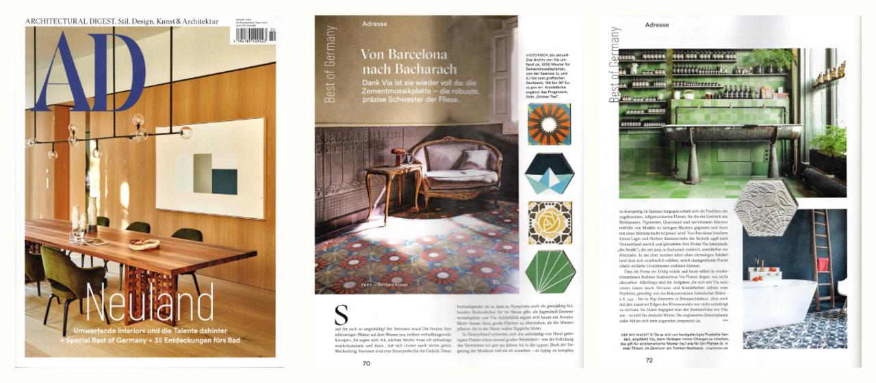 Abbildung Cover der Zeitschrift AD und Bericht über VIA Produkte 