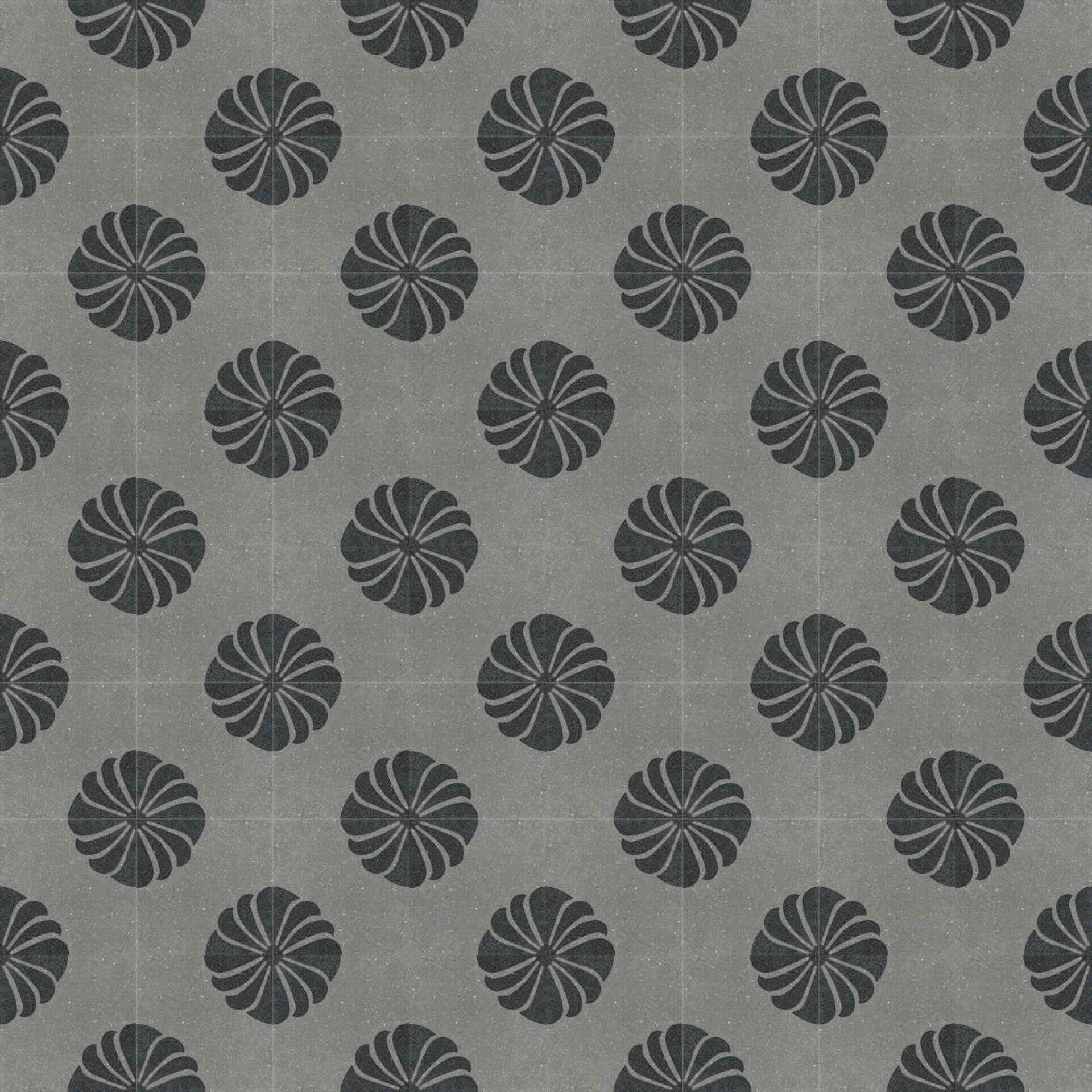 VIA Terrazzofliese mit floralem Muster in schwarz auf grauem Grund