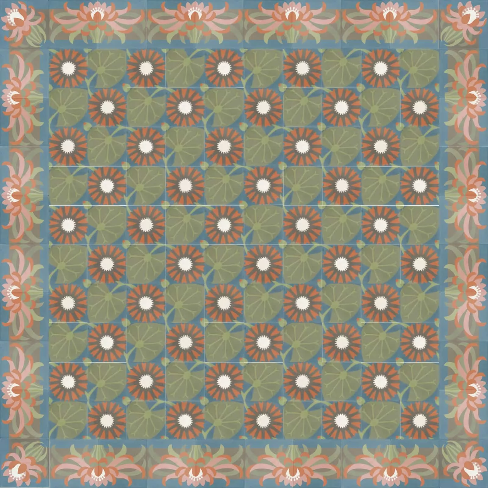 VIA Zementfliesen mit Seerosenmuster